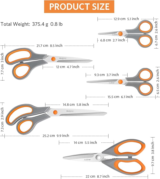 Asdirne Kitchen Scissors Set, Knife-Grade Stainless Steel, TPR Comfortable - Image 5