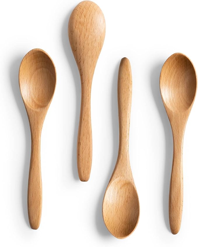 4 PCS Small Wooden Spoons, 5.8 Inch Honey Spoons by HEFILD