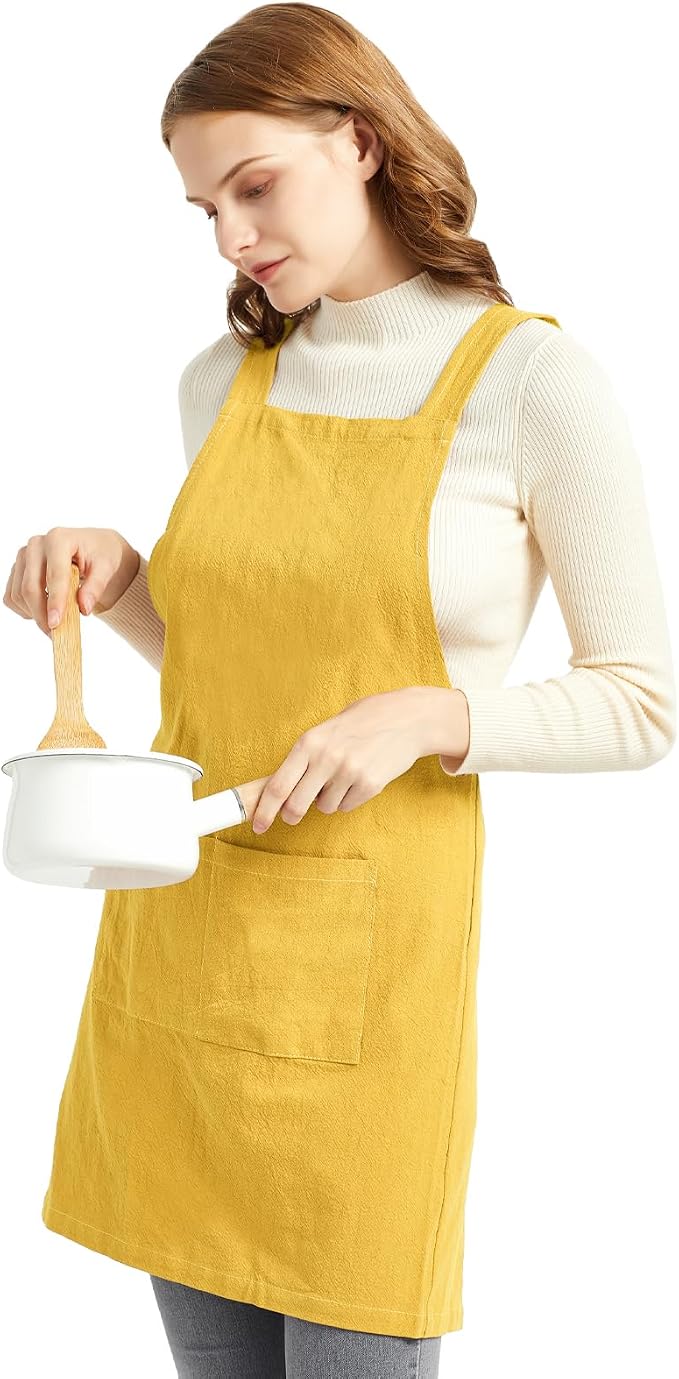 ELEZAY Aprons for Women with Pockets Plus Size Comfort Cross Back No Tie Cotton - Image 3