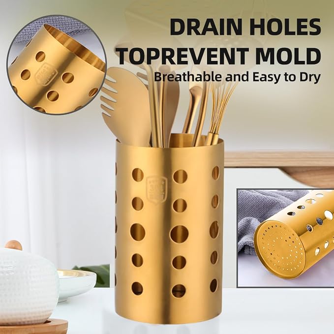 QRU Kitchen Utensil Holder for Countertop, Stainless Steel Cooking Utensil - Image 6