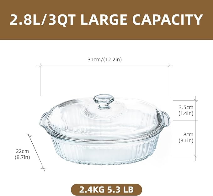 Luvan 2.8L/3Qt Glass Casserole Dish - Image 2