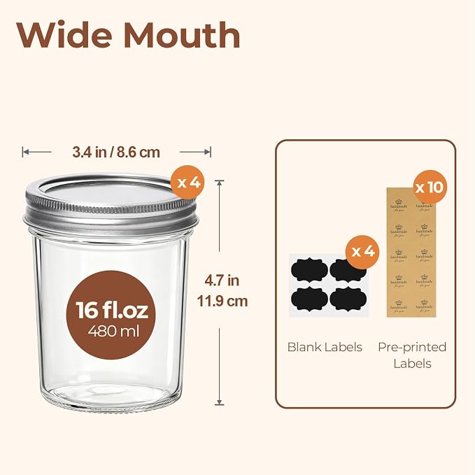 ComSaf Wide Mouth Mason Jars 16 oz - Image 2