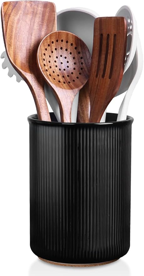LoeJan Utensil Holder, Extra Large Utensil Crock, Stable Ceramic Utensil by LoeJan