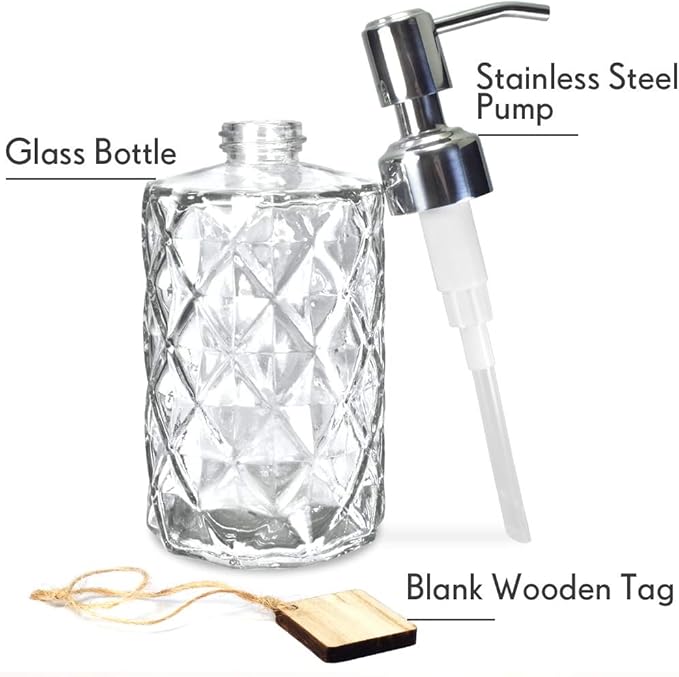 JASAI Diamond Design 12 Oz Glass Soap Dispenser, Kitchen soap Dispenser - Image 5