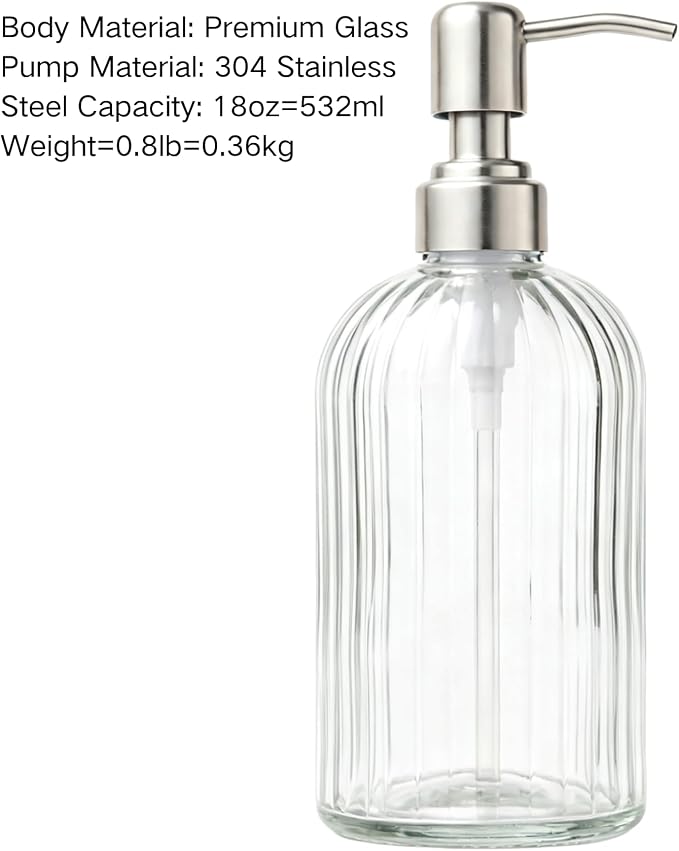 Glass Hand Soap Dispenser Silver Pump Refillable Dish Shampoo Lotion Bottle - Image 2