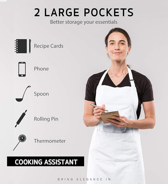 Syntus 12 Pack Bib Apron, Unisex Aprons Adjustable 100% Cotton - Image 3