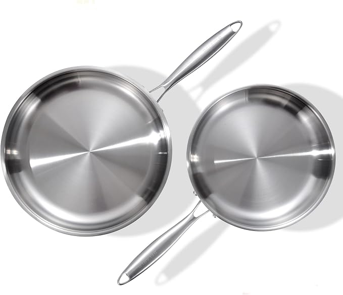 DELARLO Tri-Ply Stainless Steel Pan, 18/10 Frying Pan, Oven Safe Up to 600°F by DELARLOCOOKWARE