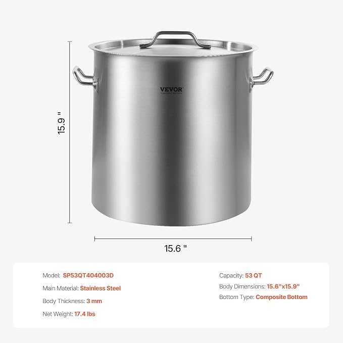 VEVOR Stainless Steel Stockpot, 53 Quart Large Cooking Pots, Cookware Sauce Pot - Image 7