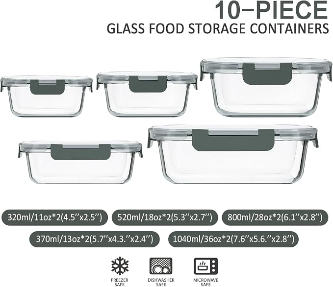 M MCIRCO 10-Pack Glass Food Storage Container - Image 2