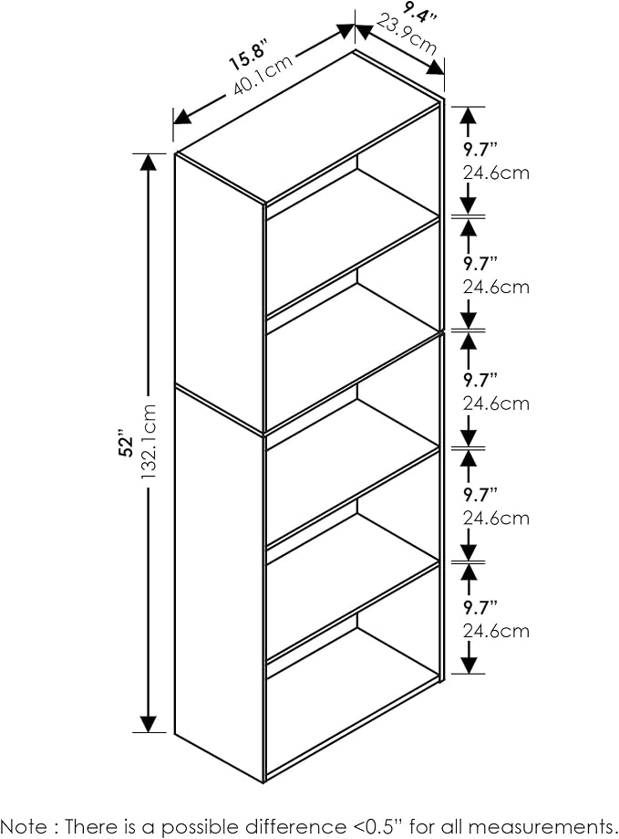 Furinno LUDER Book Shelf, 5-Tier Bookshelf, Bookcase - Image 8
