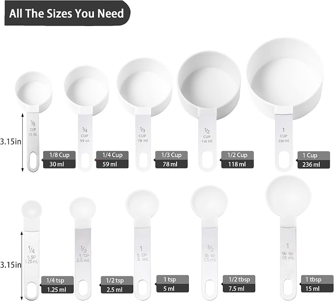 Measuring Cups and Spoons Set of Huygens Kitchen Gadgets 10 Pieces, Stackable - Image 2