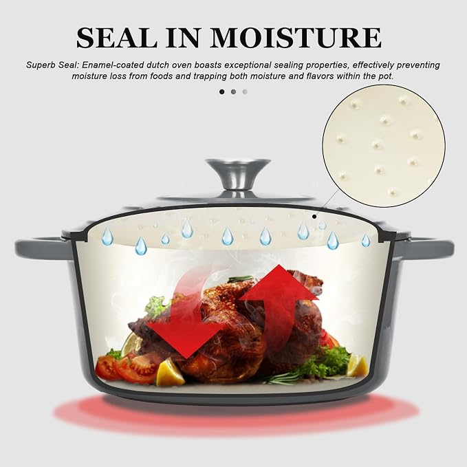 Overmont Enameled Cast Iron Dutch Oven - 7QT Pot - Heavy-Duty Cookware - Image 2