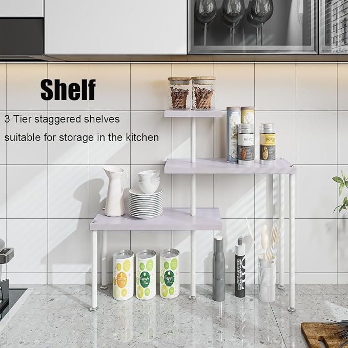 Countertop Organizer Organization 3 Tier Kitchen Corner Shelves Adjustable - Image 3