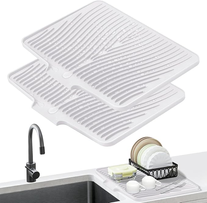 Silicone Dish Drying Mat for Kitchen Counter, Dish Drying Pad, Non-Slip Drain by COPLIB
