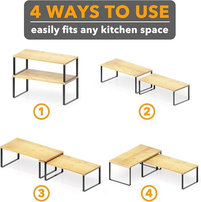 SpaceAid Cabinet Shelf Organizers 2 Pack, Kitchen Counter Rack Shelves Riser - Image 6