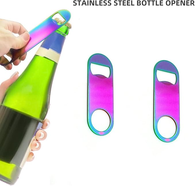 Rainbow Color Stainless Steel Flat Bottle Opener, Sturdy and Durable 2 Pcs to - Image 5