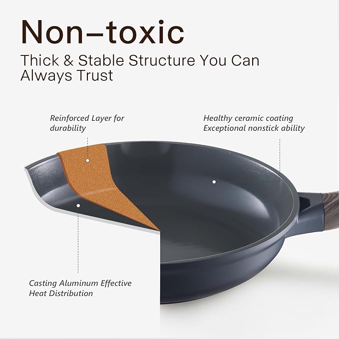 Pots and Pans Set Nonstick 22 Pcs, Ceramic cookware set Non-Toxic CoatingGray - Image 3