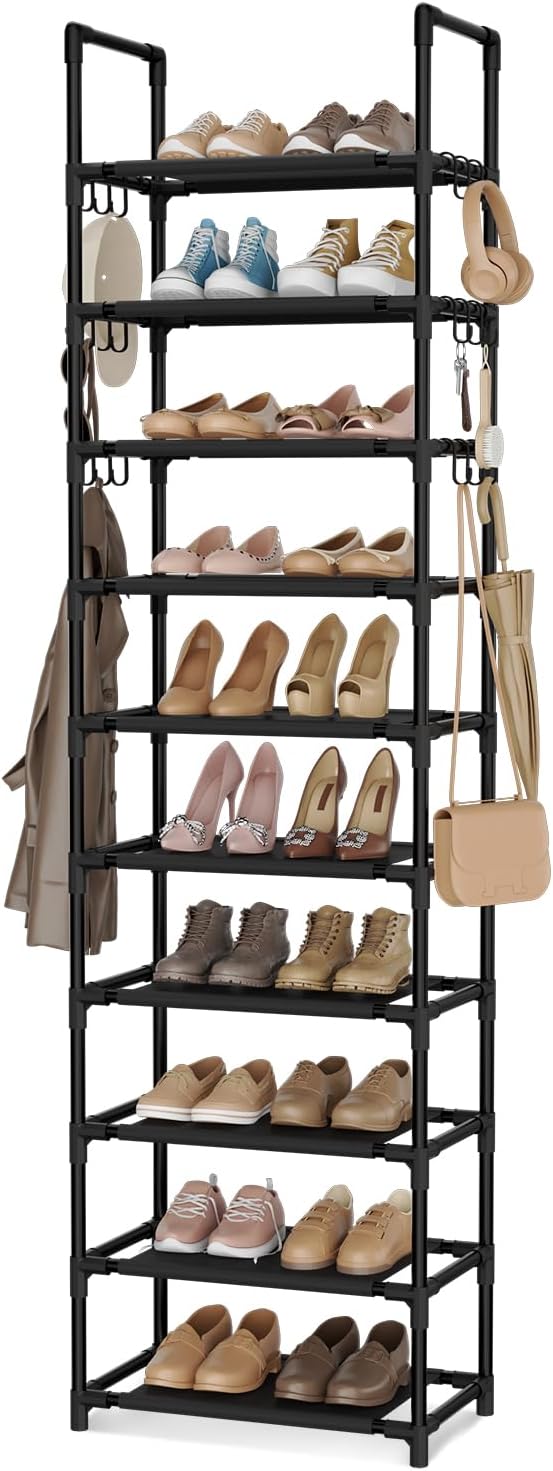 VTRIN 10 Tiers Tall Shoe Rack Holds 20-25 Pairs of Shoes Sturdy Vertical Shoe by VTRIN