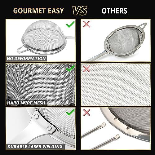 Gourmet Easy Fine Mesh Strainer Set, Stainless Steel Sieve, Two Sizes