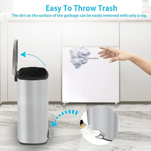 BestMassage 13 Gallon Stainless Steel Trash Can - Image 2