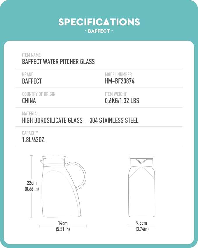 Baffect Water Pitcher, High Borosilicate Glass Jug - Image 5