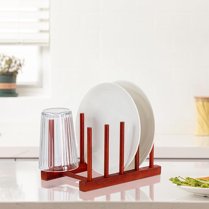 HBlife 4pcs Rosewood Wooden Dish Drying Rack - Image 5