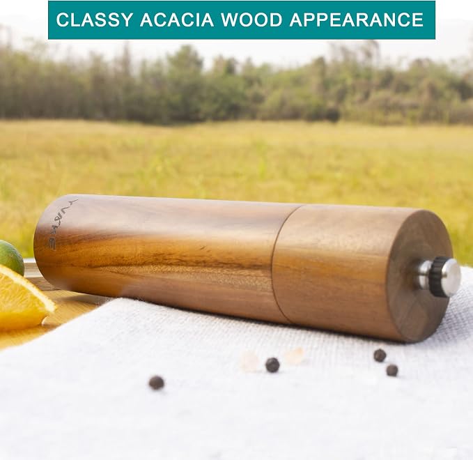 Wooden Salt and Pepper Grinder, 8 Inch Manual Salt and Pepper Mill, Adjustable - Image 4