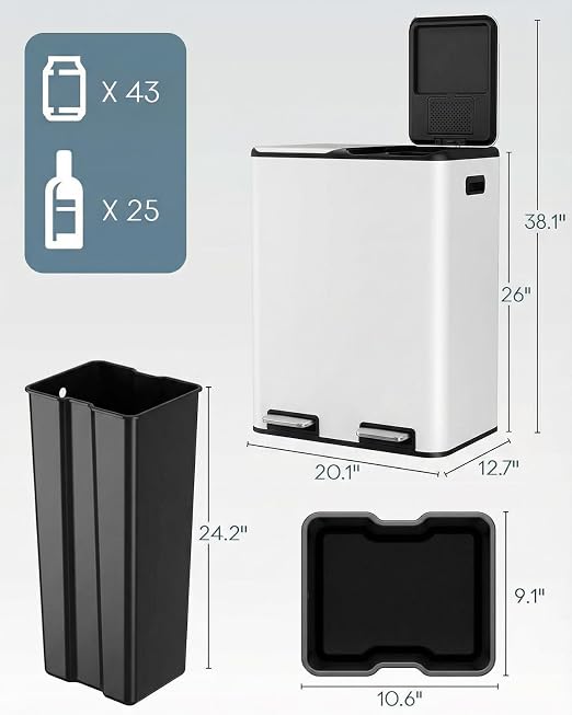 ComfyCorner 16 Gal Dual Trash Can, Stainless Steel Kitchen Garbage Bin - Image 2