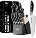Kitchen Knife Set with Block: 14-Piece German Stainless Steel Full Tang by Haugo