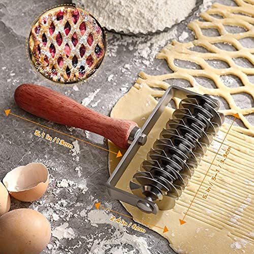 Stainless Steel Lattice Roller Cutter With Wood Handle - Dough Baking