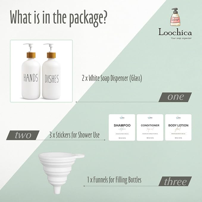 LOOCHICA 2 Pack White Glass Soap Dispenser Set - Image 2