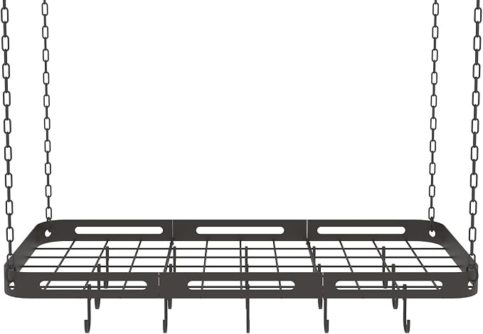 33” Pots and Pans Hanging Rack, Heavy-duty Metal Square Kitchen Ceiling Pot Rack - Image 8
