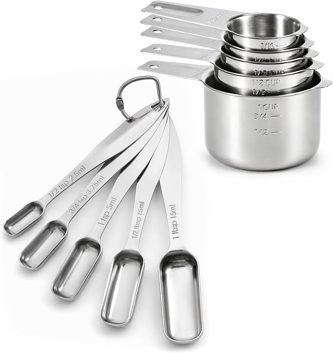 FANGSUN Stainless Steel Measuring Cups and Spoons Set of 10, Stainless Steel by FANGSUN