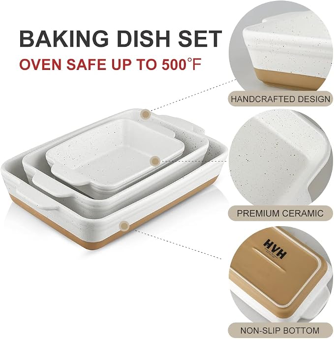 HVH Baking Dish Set, 9x13 Baking Dish, Large Casserole Dish Set, Ceramic - Image 6