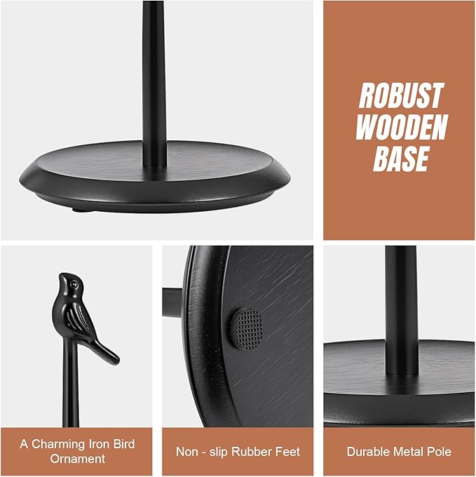 Wooden Paper Towel Holder countertop, Stylish Bird Shaped, Solid Wood Base&Iron - Image 5