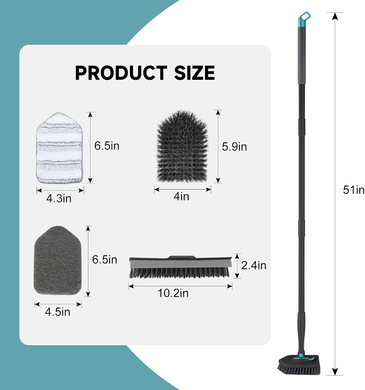 nacena Shower Scrubber with Long Handle, 4 in 1 Tile Tub Scrubber