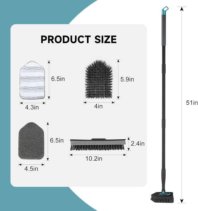 nacena Shower Scrubber with Long Handle, 4 in 1 Tile Tub Scrubber Brush with 3 - Image 2