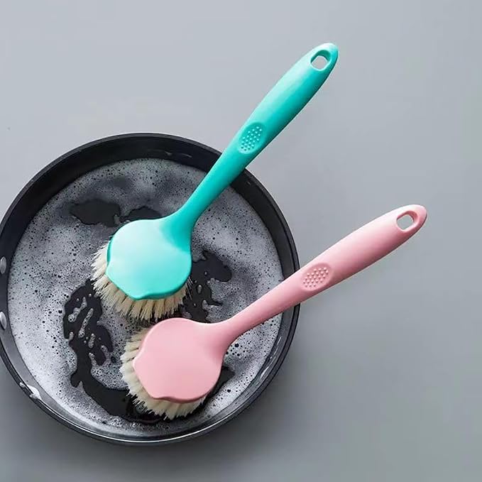 2 Pack Kitchen Dish Brush with Handle – Long Handle Scrubber with Tough Bristles - Image 3
