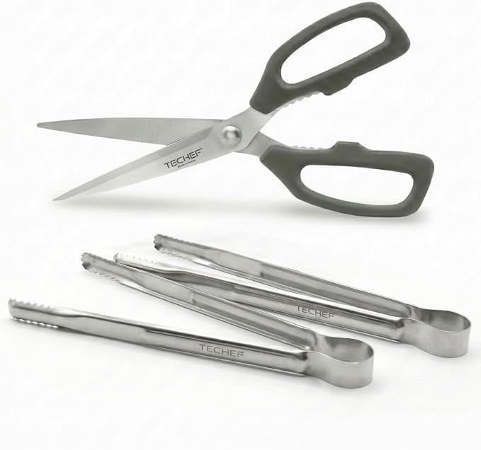 TECHEF Kitchen Shears With 2 Stainless Steel Tongs & Travel Bag, Dishwasher Safe - Image 7