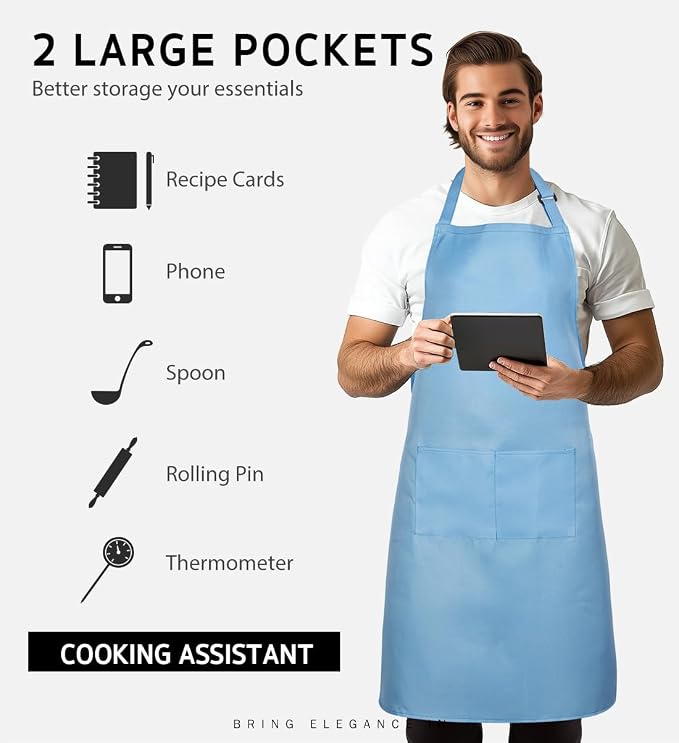 Syntus Apron for Men Women, Adjustable Cooking Kitchen Chef Aprons - Image 3