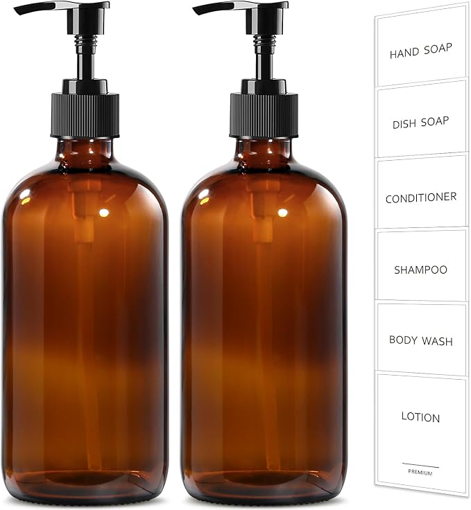 GMISUN Amber Glass Soap Dispenser, 2 Pack Bathroom Hand Soap Dispensers by GMISUN