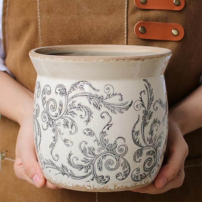Rustic Ceramic Planter & Kitchen Utensil Holder, 6.21 Inch Vintage Crackle - Image 7