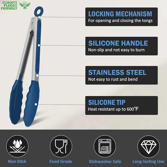 Tongs for Cooking, 600ºF High Heat-Resistant Stainless Steel Kitchen Tongs - Image 3