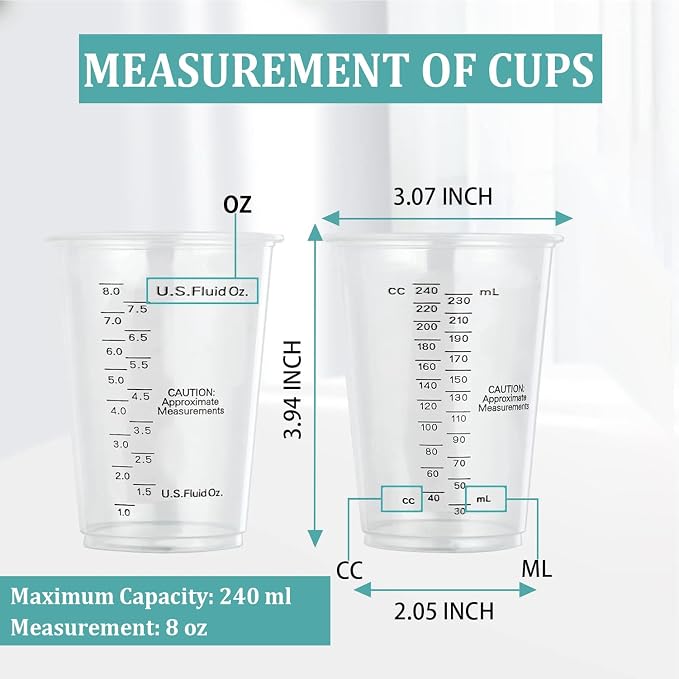 Taeku Measuring Cups Plastic, 8 oz Disposable Clear Epoxy Cups - Image 2
