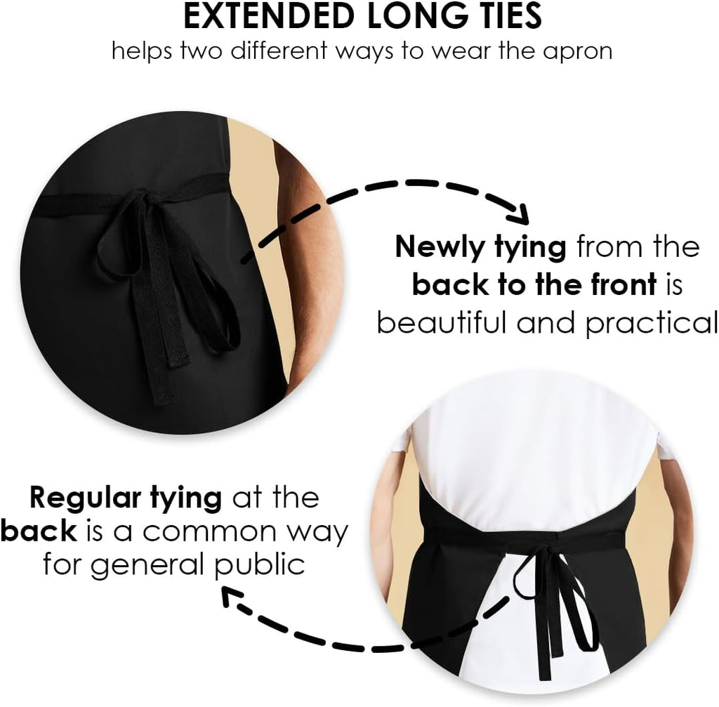 Aprons for Men - 100% Polyester Chef Apron Women with Extra Long Ties