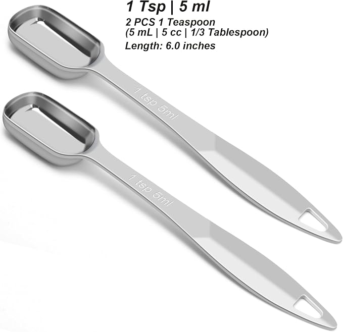 2 Pcs 1 Teaspoon Stainless Steel Single Measuring Spoon, Long Handle Metal - Image 2