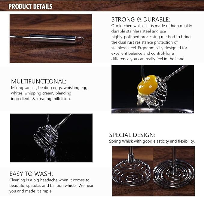 Whisk, Stainless Steel Spring Whisk, Balloon Whisk Egg Beater - Image 4