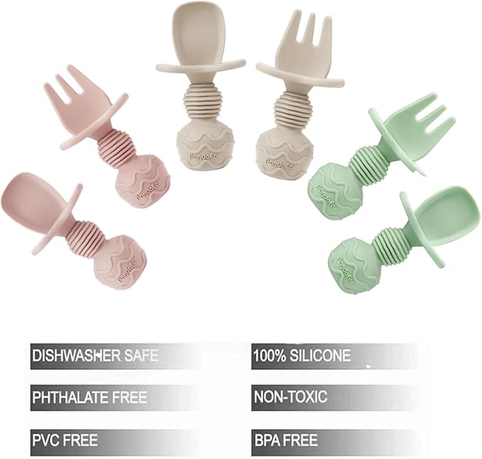 PandaEar 6 Pack Silicone Baby Spoons and Fork Feeding Set- Anti-Choke First - Image 3