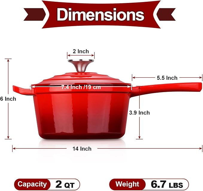 HaSteeL 2 QT Cast Iron Saucepan, Mini Enamel Dutch Oven - Image 2