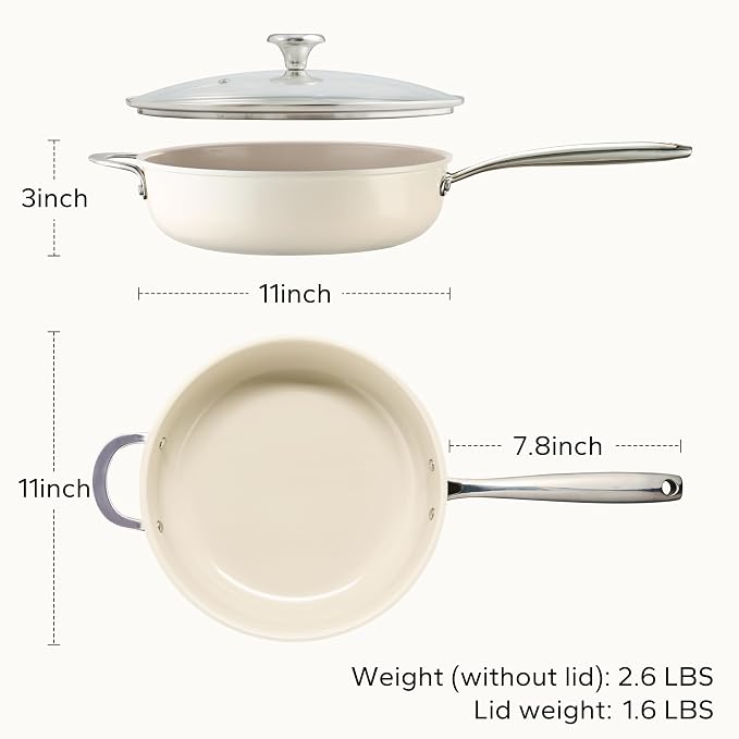 Redchef Ceramic Saute Pan with Lid, Nonstick Deep Frying Pan, 5QT Jumbo Cooker - Image 8